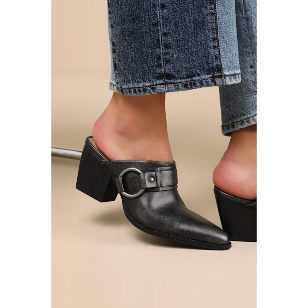 Lulus Filippa Black Pointed-toe O-ring Mules - Size 9